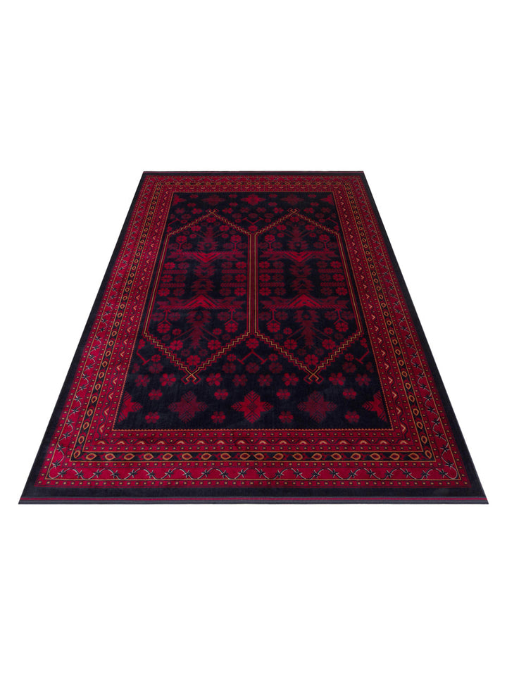 Paghman Series Afghan Patterned Viscose Dense Woven Non-Slip Based Thin Machine-Made Carpet 01 NAVY