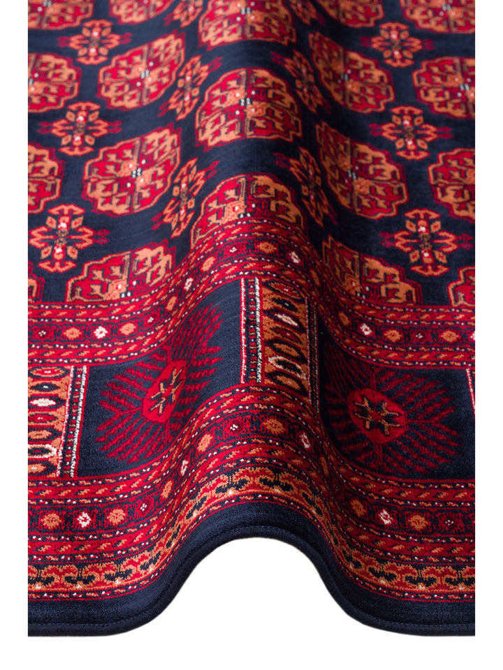 سجادة باغمان من سلسلة أفغانية من الفيسكوز المنسوج بكثافة، غير قابلة للانزلاق، رقيقة، مصنوعة آليًا، لونها أزرق داكن، رقم 03