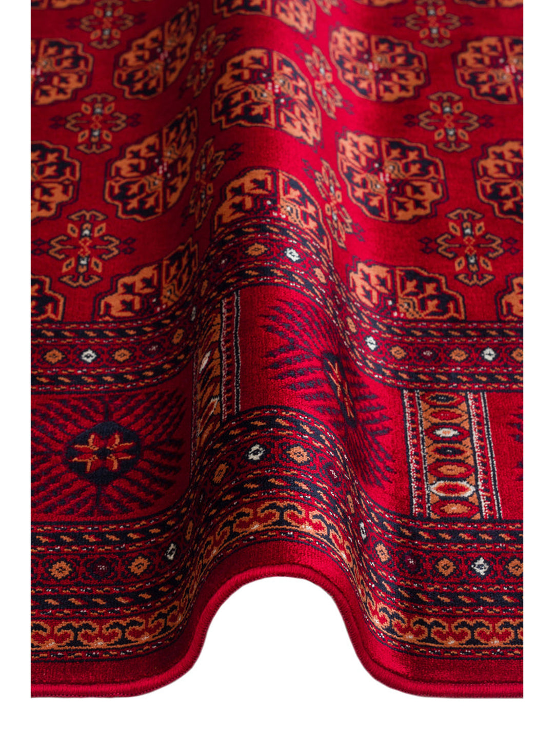 Paghman Series Afghan Patterned Viscose Dense Woven Non-Slip Based Thin Machine-Made Carpet 03 RED