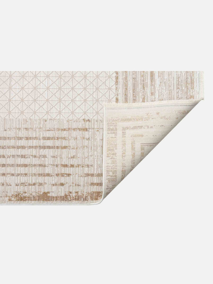 Mumbai Serisi Art Deco Desenli Yüksek Kalite Sık Dokuma Parlak Salon Halısı 01 CREAM GOLD - Carpetdocia