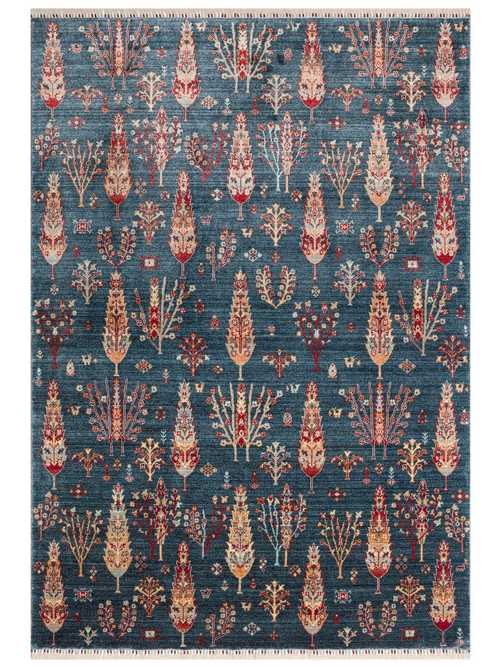 Oushak Carnaval 100% Natural Easy to Clean Handcrafted TENCEL™ Modern Uşak Rug 08 NAVY TURQUOISE