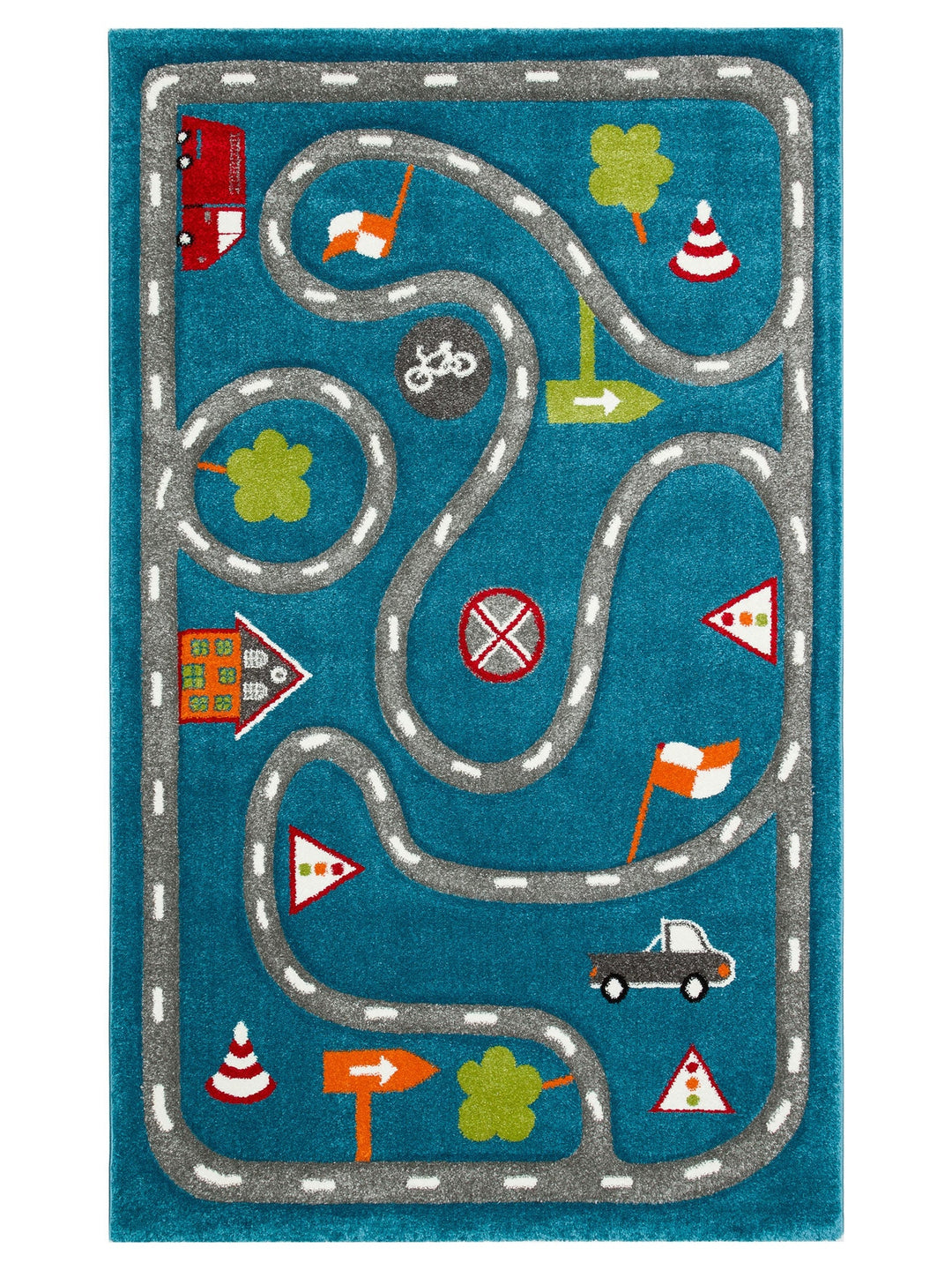 Carpetdocia Kids Eğlenceli Araba Yarışı Temalı Çocuk Halısı 19 BLUE GREY - Carpetdocia