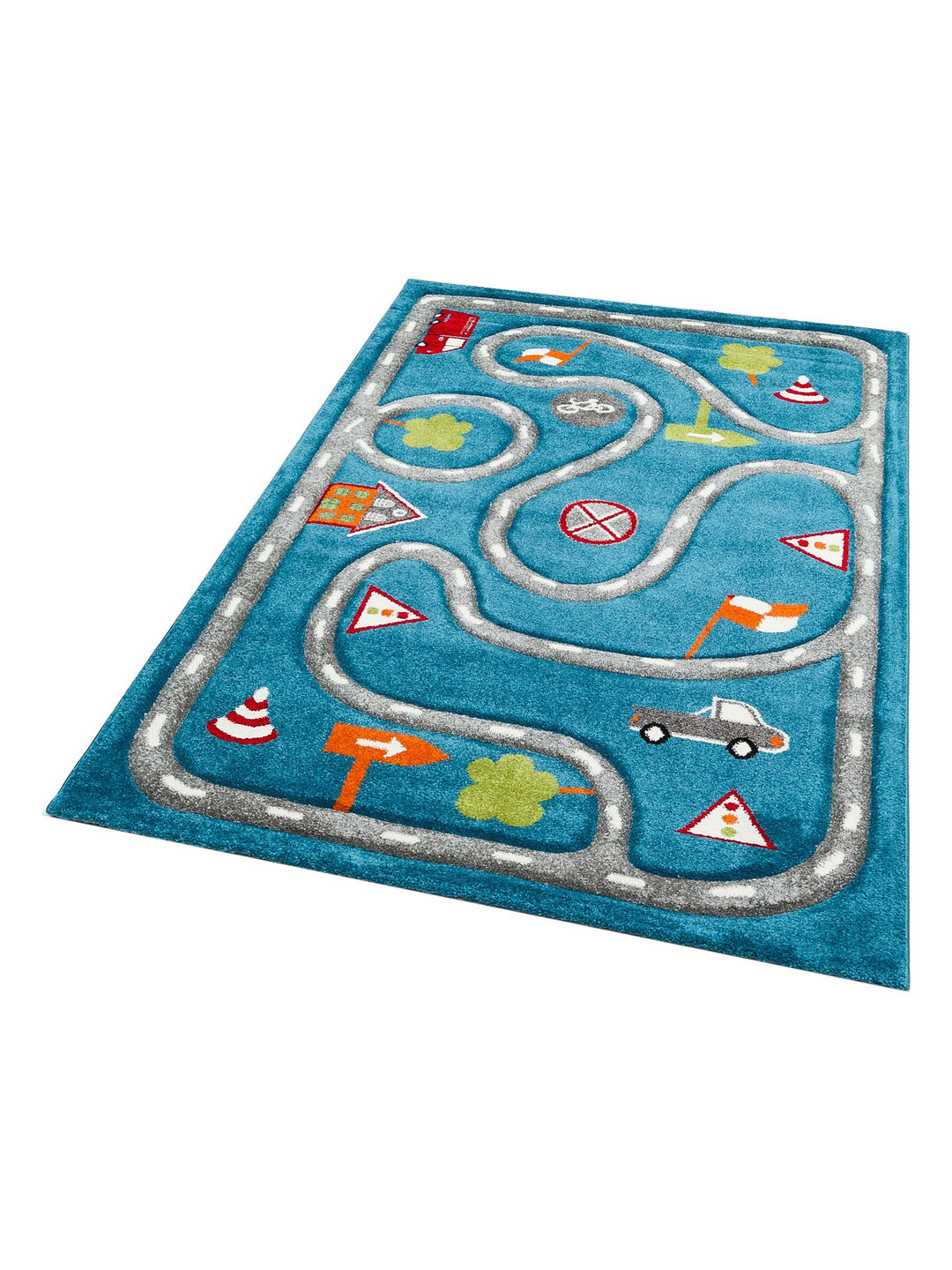 Carpetdocia Kids Eğlenceli Araba Yarışı Temalı Çocuk Halısı 19 BLUE GREY - Carpetdocia