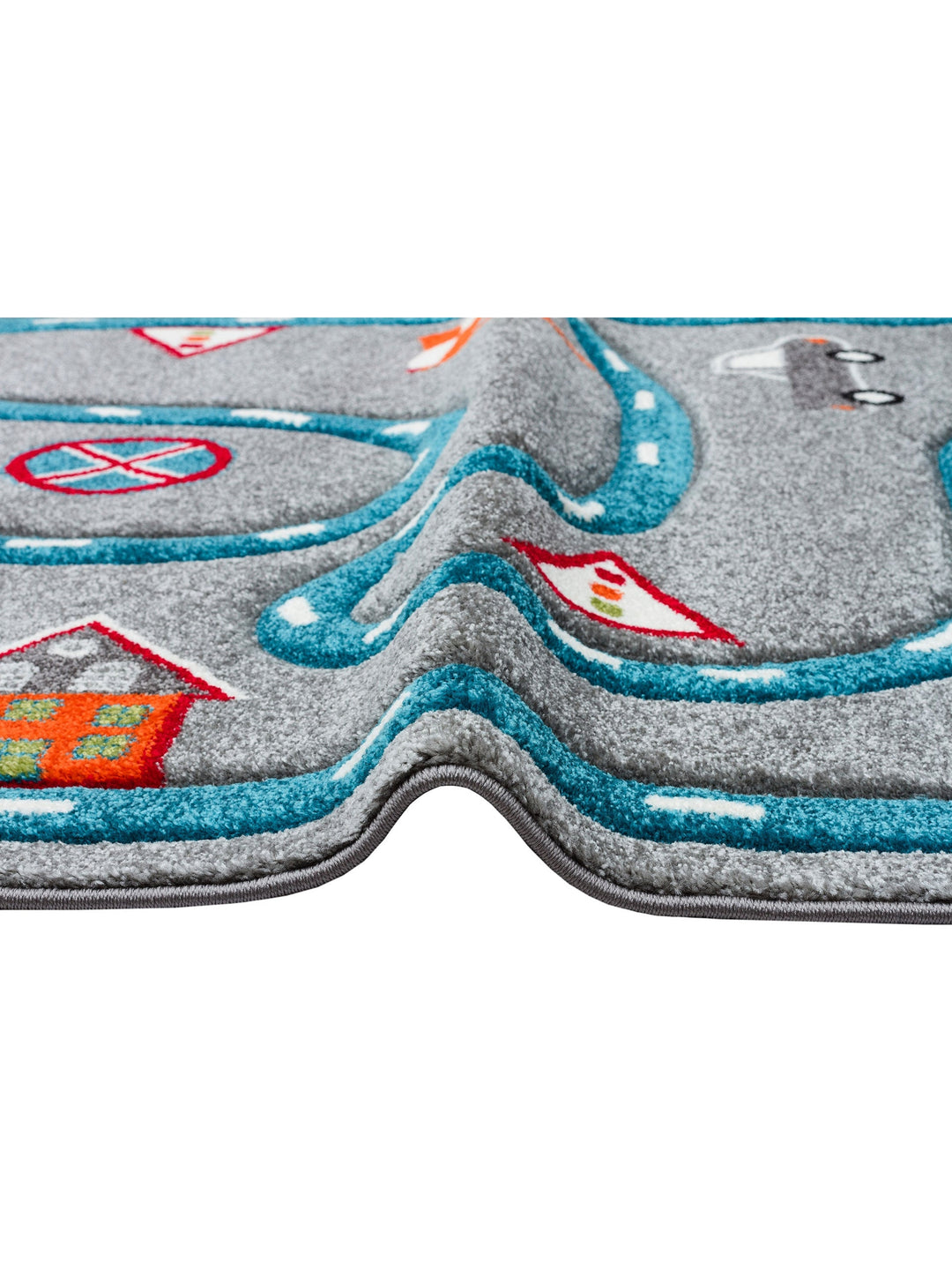 Carpetdocia Kids Eğlenceli Araba Yarışı Temalı Çocuk Halısı 19 GREY BLUE - Carpetdocia