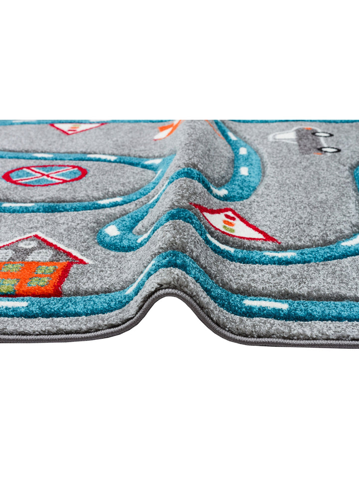 Carpetdocia Kids Eğlenceli Araba Yarışı Temalı Çocuk Halısı 19 GREY BLUE - Carpetdocia