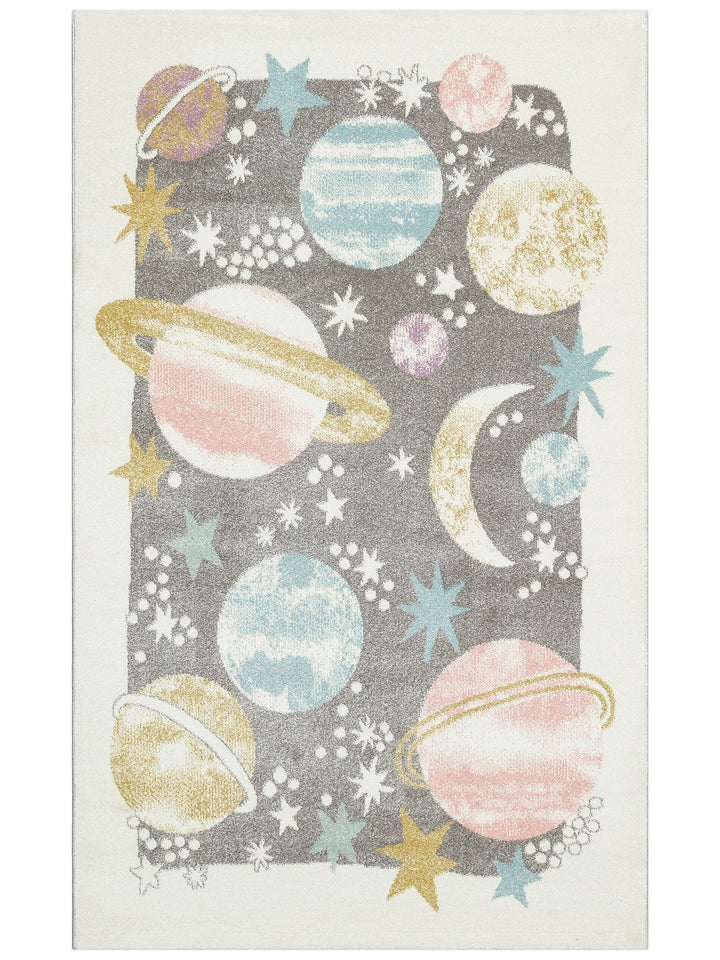 Carpetdocia Kids Eğlenceli Uzay ve Gezengen Temalı Çocuk Halısı 23 PASTEL - Carpetdocia