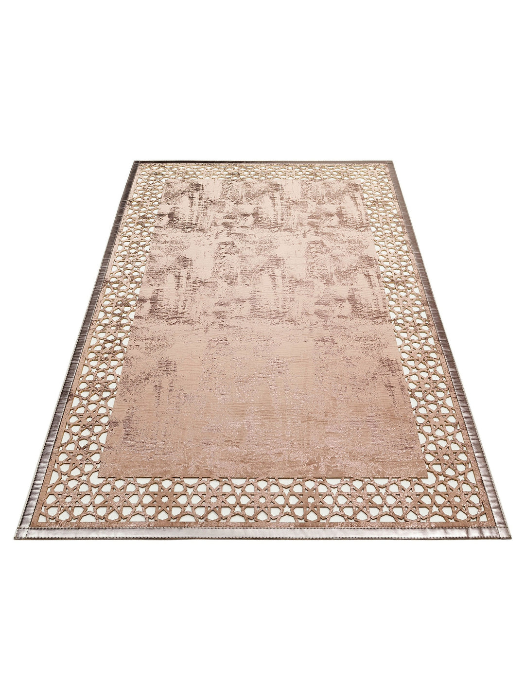 Gravür Klasik Ve Modern İşleme ve Oymaya Sahip Parlak Bordürlü Suni Deri Halı 04 VIZON BRONZE - Carpetdocia