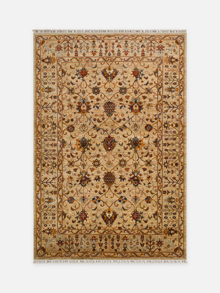 El dokuma Afgan halı krem şah abbas palmet 183x273 cm kuşbakışı tam görünüm