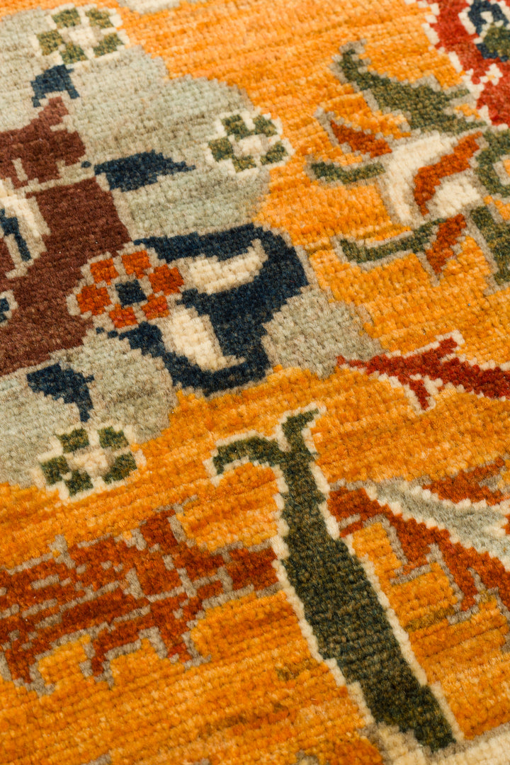 El dokuma Afgan halı amber vazo ve i̇ri yaprak 246x296 cm desen detayı