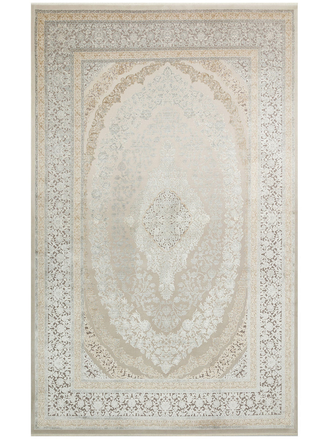Mumbai Serisi Klasik Desenli Yüksek Kalite Sık Dokuma Parlak Salon Halısı 08 CREAM GREY - Carpetdocia