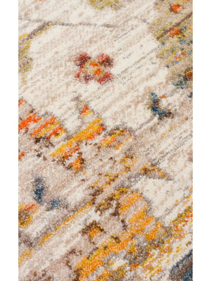 Nil Serisi Etnik ve Modern Desenli Renkli Saçaklı Oturma Odası Mutfak Halı 16 CREAM MULTY - Carpetdocia