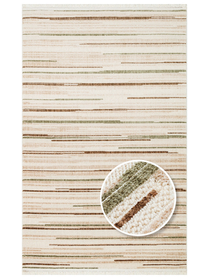 Style Hav Toz Vezmez Yumuşak Dokulu Oturma Odası Salon Koridor Antre Modern Halı 01 GREEN BROWN - Carpetdocia