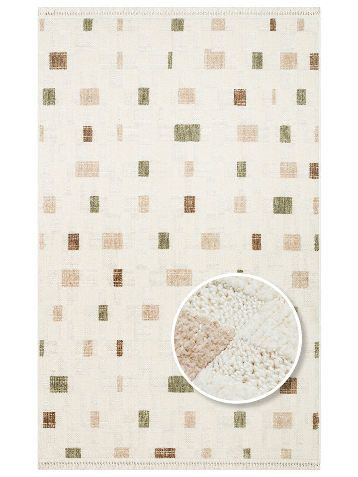 Style Hav Toz Vezmez Yumuşak Dokulu Oturma Odası Salon Koridor Antre Modern Halı 02 GREEN BEIGE - Carpetdocia