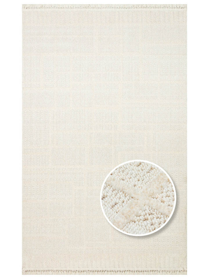 Style Hav Toz Vezmez Yumuşak Dokulu Oturma Odası Salon Koridor Antre Modern Halı 03 WHITE - Carpetdocia