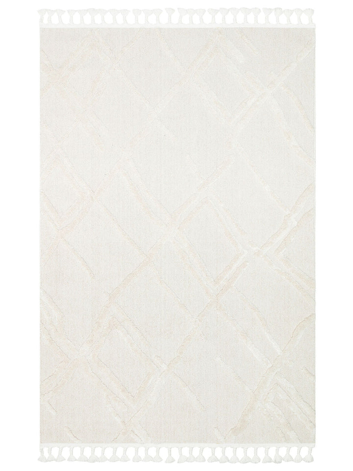 Tabasco Serisi Etnik Desenli Oturma Odası Salon Koridor Antre Modern İskindinav Halı TAB 03 WHITE - Carpetdocia