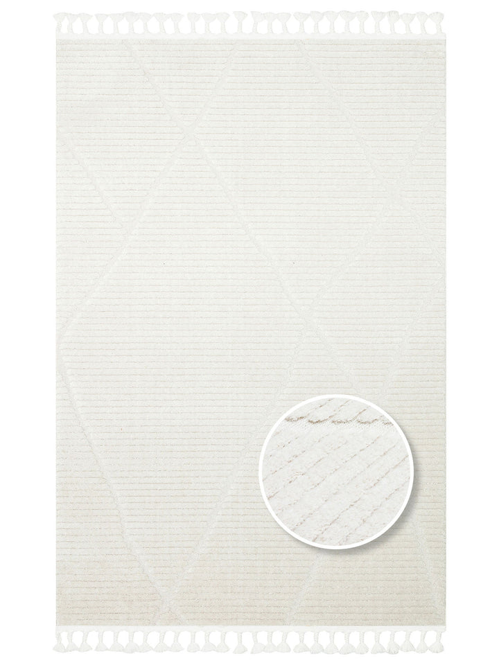 Tabasco Serisi Etnik Desenli Oturma Odası Salon Koridor Antre Modern İskindinav Halı TAB 07 WHITE - Carpetdocia