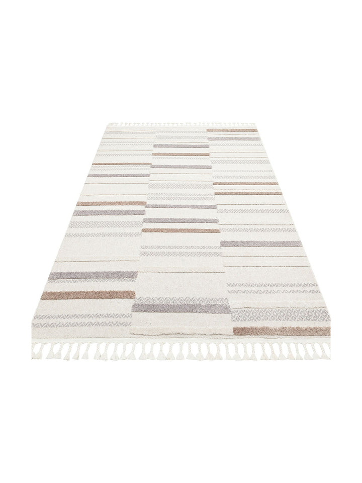 Tabasco Serisi Etnik Desenli Oturma Odası Salon Koridor Modern İskindinav Halı 01 WHITE GREY - Carpetdocia