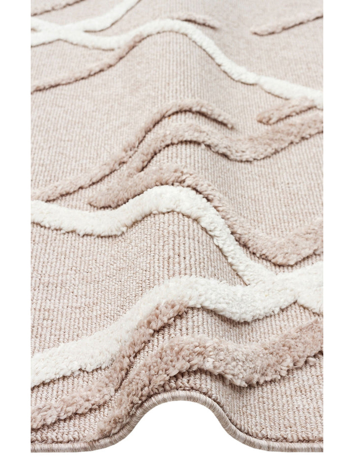 Tabasco Serisi Etnik Desenli Oturma Odası Salon Koridor Modern İskindinav Halı TAB 03 BEIGE WHITE - Carpetdocia
