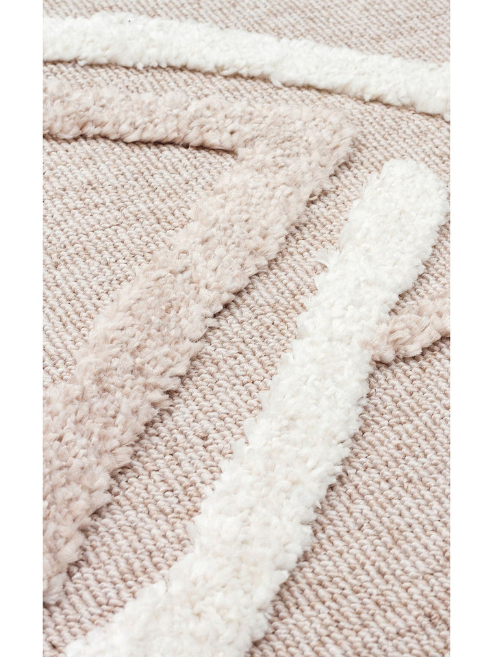 Tabasco Serisi Etnik Desenli Oturma Odası Salon Koridor Modern İskindinav Halı TAB 03 BEIGE WHITE - Carpetdocia