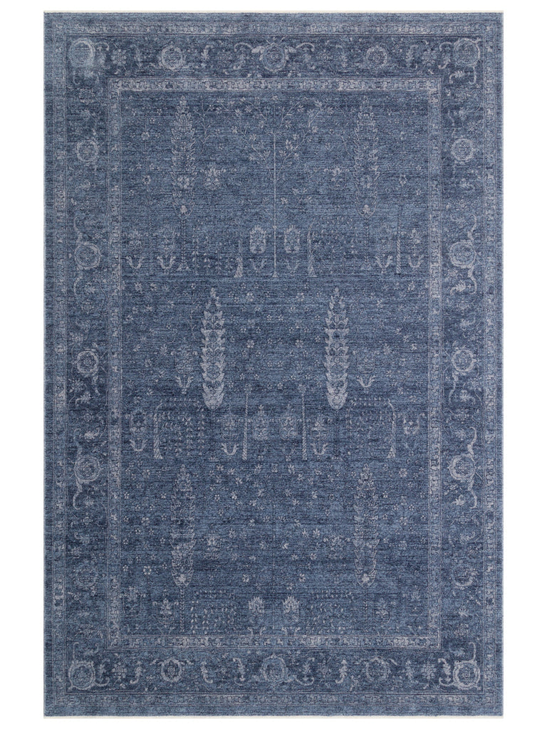 Tebriz Serisi Vintage Eskitme Desenli Modern Yumuşak Dokulu Halı 03 NAVY