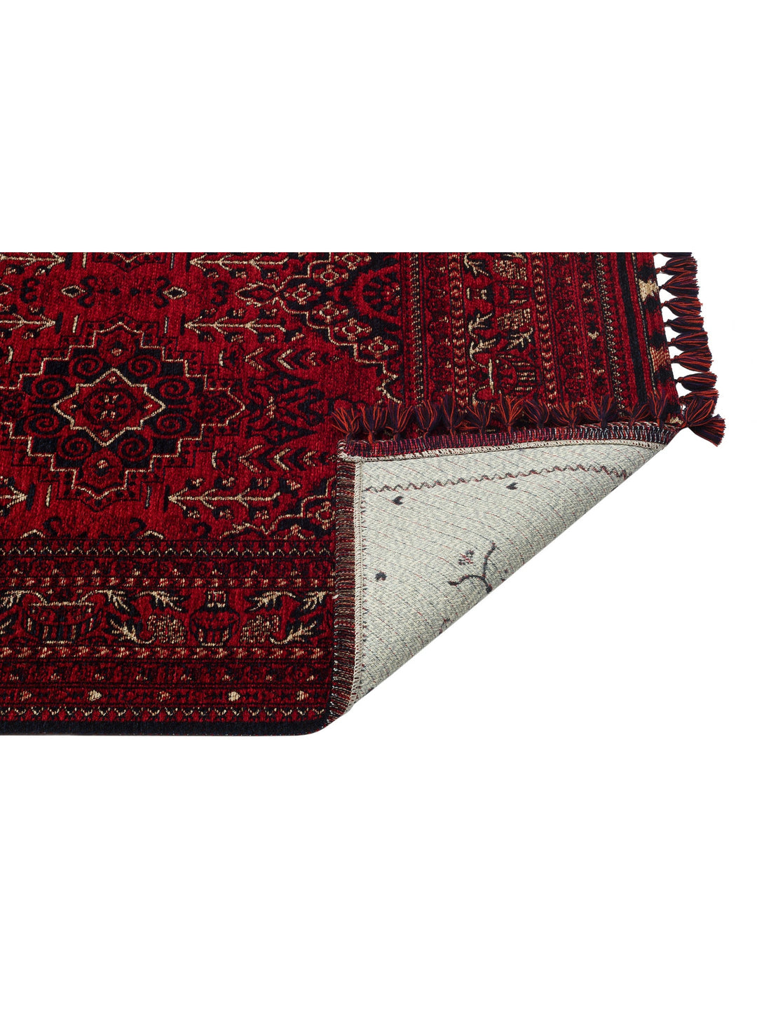 Uygur Afgan Yağcıbedir Desenli Yıkanabilir Kaymaz Oturma Odası Salon Koridor İnce Dokuma Halı 05 RED