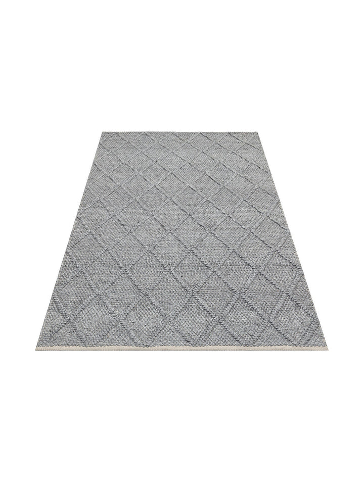 Woolstar %100 Naturel Kazak Desenli Salon Oturma Odası Koridor Antre El Dokuma Örgü Halı DIAMONDGREY - Carpetdocia