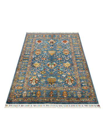 El dokuma Afgan halı petrol mavisi bitkisel desen 128x170 cm
