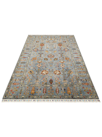 El dokuma Afgan halı mavi gri bitkisel desen 178x237 cm