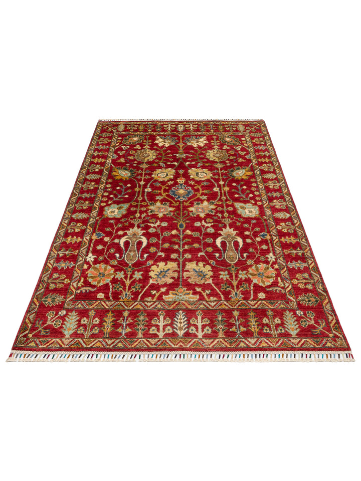El dokuma Afgan halı kırmızı bitkisel desen 156 x 214 cm stüdyo
