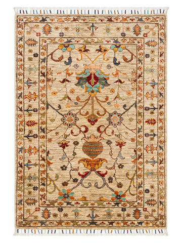 El dokuma Afgan halı krem bitkisel desen 85x120 cm