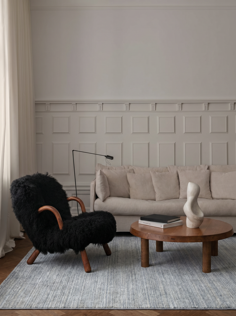 Tapis fait main pour salon et séjour de la série Amore, mélange 100 % naturel de viscose en soie de bananier et coton GRIS  