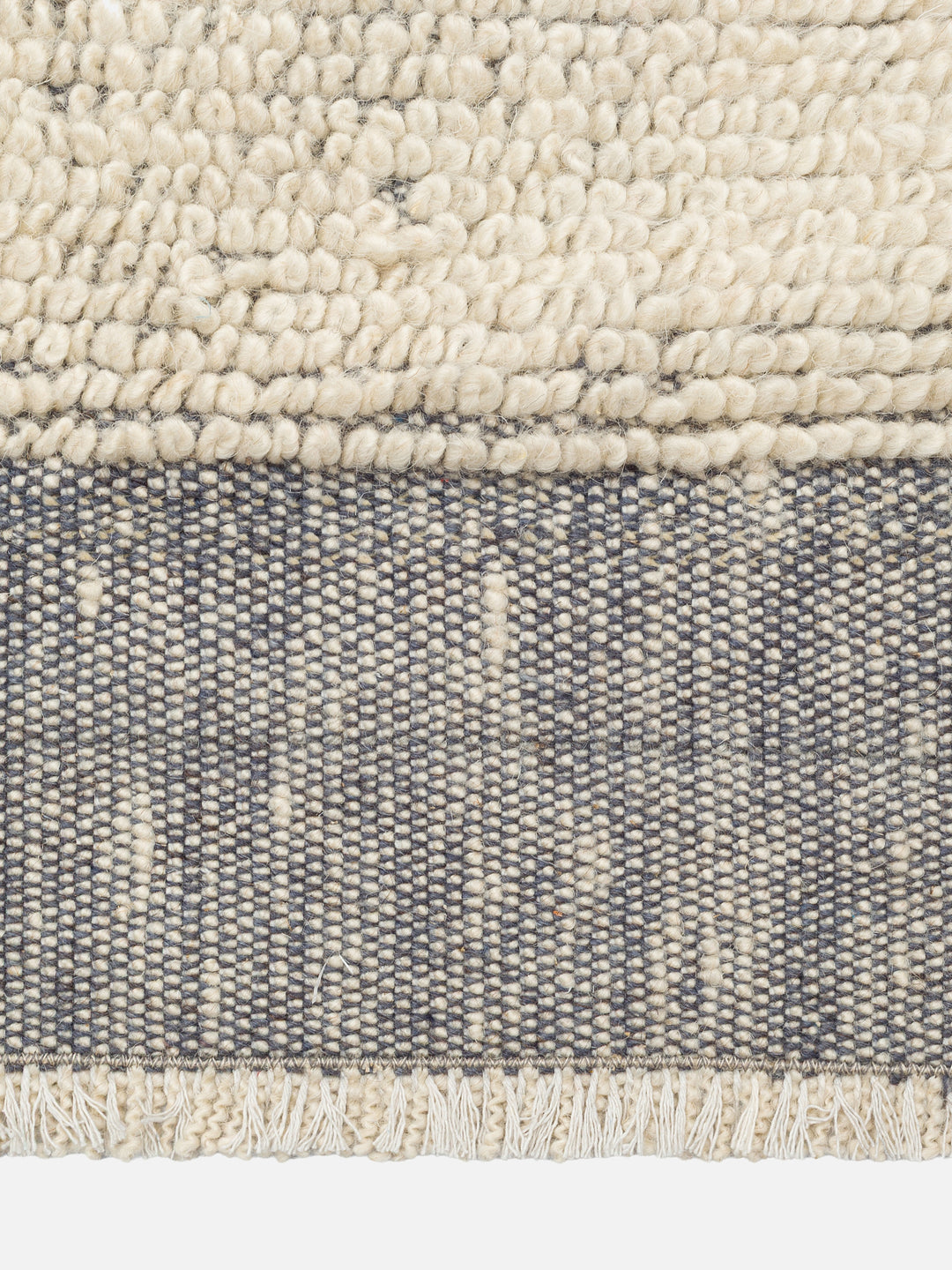 Casablanca %100 Yün El Emeği ile Üretilen Bukle Halı IVORY DENIM saçak detayı