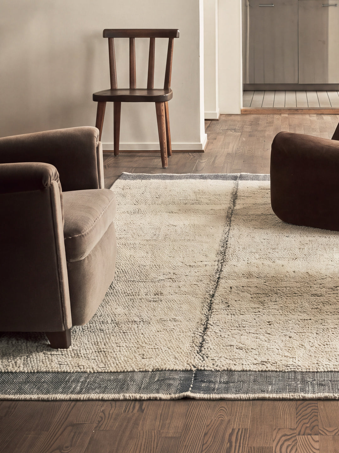 Casablanca %100 Yün El Emeği ile Üretilen Bukle Halı IVORY DENIM oda görünümü