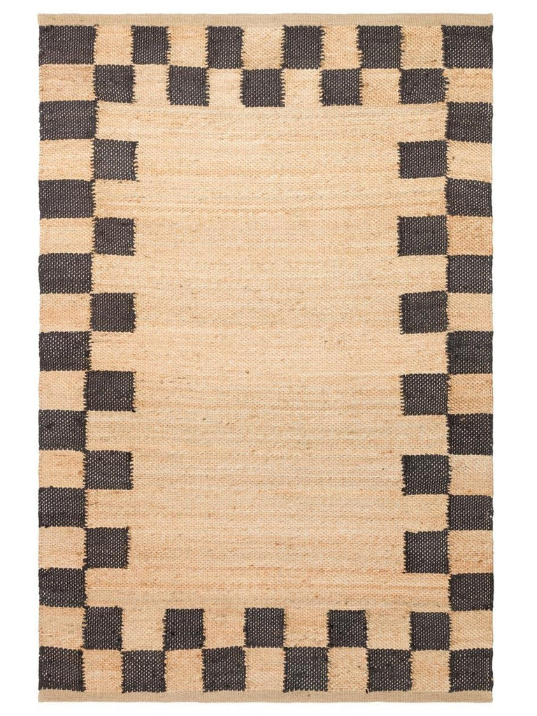 Tapis en jute Crown 100 % naturel, tissé à la main pour salon, couloir, entrée, cuisine, balcon 13NATBLACKXW