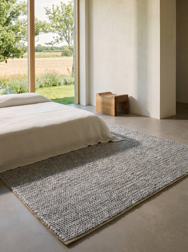 Woolstar %100 natürliche Kaschmir gemusterter Wohnzimmer Flur Eingangsbereich handgewebter gestrickter Teppich GREY