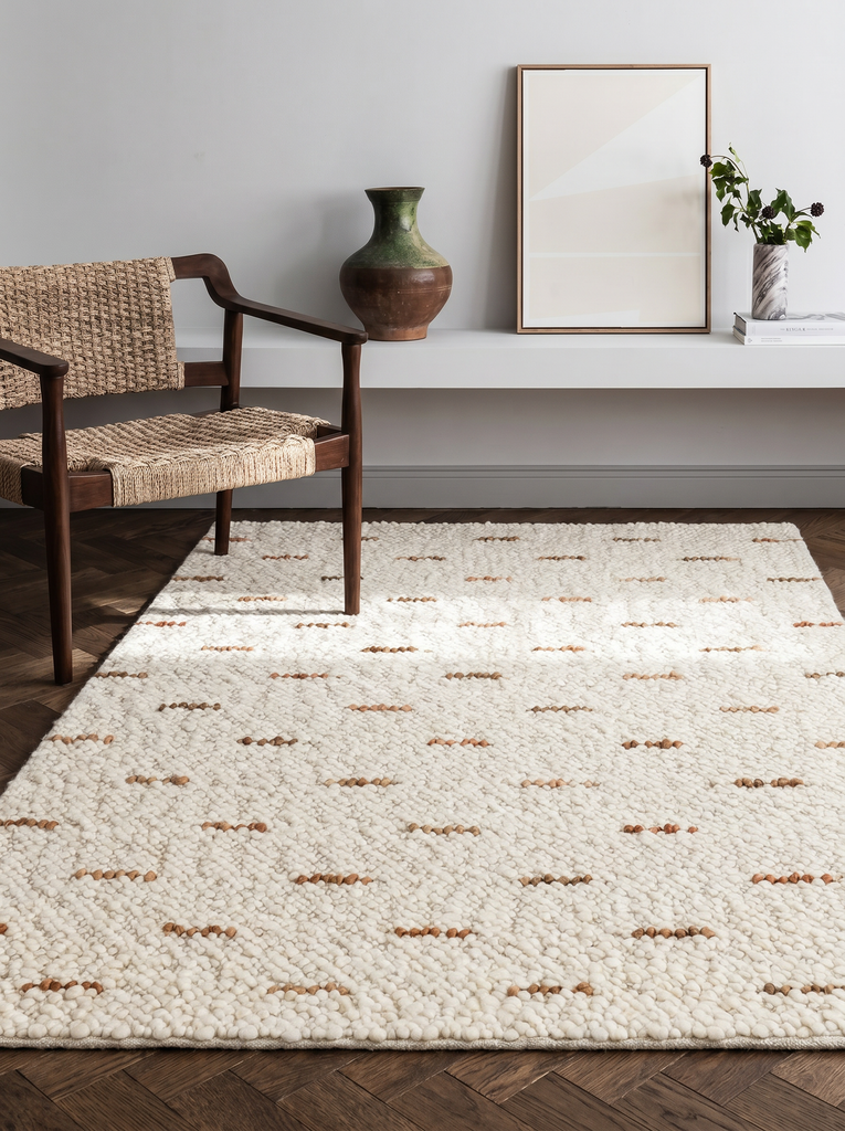 Woolstar %100 natürliche Kaschmir gemusterter Wohnzimmer Flur Eingangsbereich handgewebter gestrickter Teppich JD 06 NAT