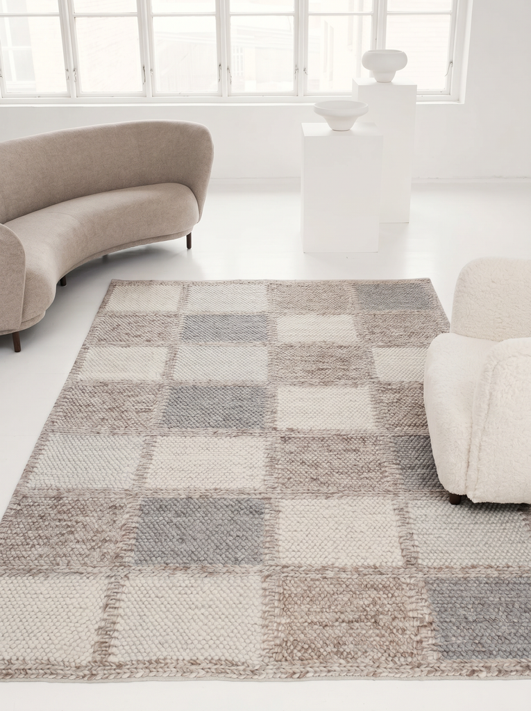 Woolstar %100 natürliche Kaschmir gemusterter Wohnzimmer Flur Eingangsbereich handgewebter gestrickter Teppich MARJORY NAT