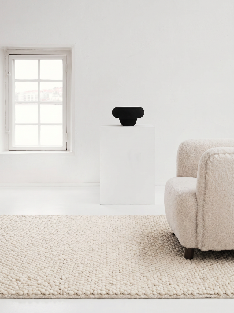 Tapis tissé à la main Woolstar 100 % naturel avec motif jacquard pour salon, séjour, couloir et entrée 06 CREAM  