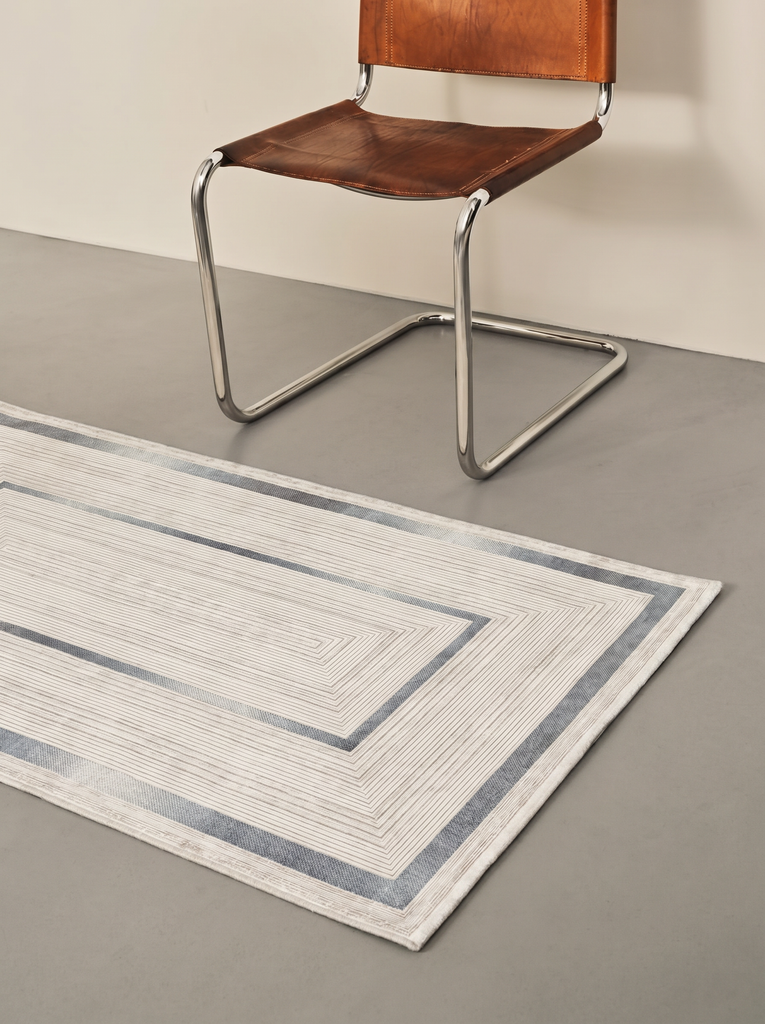 Mumbai Serie Klassisches Muster Hochwertig Dicht Gewebter Glänzender Wohnzimmerteppich 13 CREAM BLUE
