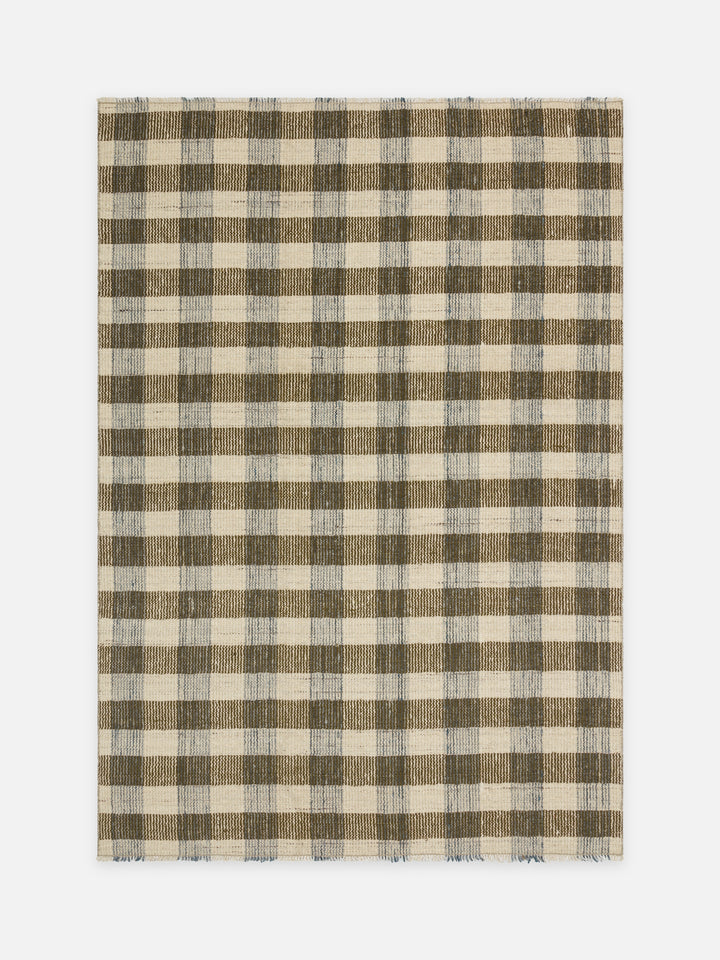 Oasis %100 Yün El Emeği ile Üretilen Kilim OLIVE CHECK kuşbakışı