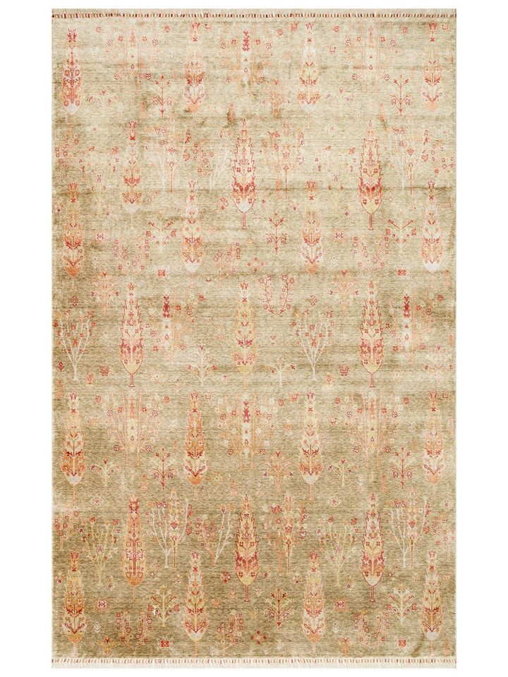 Oushak Carnaval سجادة Uşak الحديثة المصنوعة يدوياً من TENCEL™ بنسبة 100% طبيعية، سهلة التنظيف، 08 GREEN AUTUMN