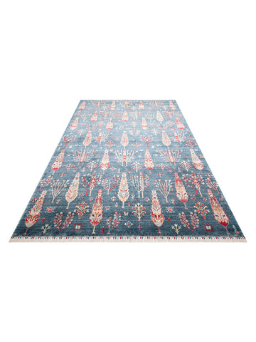 سجادة Oushak Carnaval الحديثة من TENCEL™ مصنوعة يدوياً، طبيعية 100% وسهلة التنظيف 08 NAVY TURQUOISE