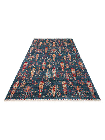 سجادة Oushak Carnaval الحديثة من TENCEL™ مصنوعة يدوياً، طبيعية 100% وسهلة التنظيف 08 NAVY TURQUOISE