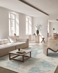 Tapis Palette série 100% laine naturelle, viscose, coton fait main style scandinave pour salon, séjour BEIGE BLEU