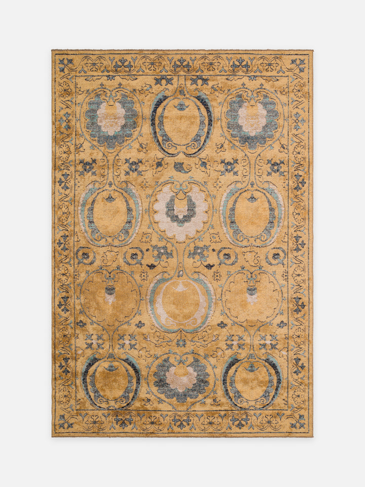 Ruggadocia Mughal Altın Madalyon Desenli Halı kuşbakışı